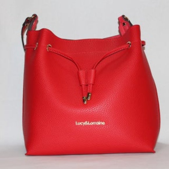 Lucy & Lorraine Handbags - LUCY AND LORRAINE Darcy Drawstring Red Crossbody NWT